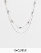 Reclaimed Vintage Inspired Multirow Necklace In Dark Faux Pearls In Silver