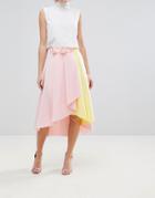 Asos Scuba Prom Skirt With Wrap And Color Block Detail - Multi