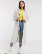 Asos Design Luxe Oversized Linen Look Trench Coat In Cream-white
