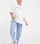 Asos Design Maternity High Rise Lightweight 'slouchy' Denim Peg Pant In Midwash-blues