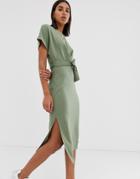 Bershka Jersey T Shirt Dress In Khaki