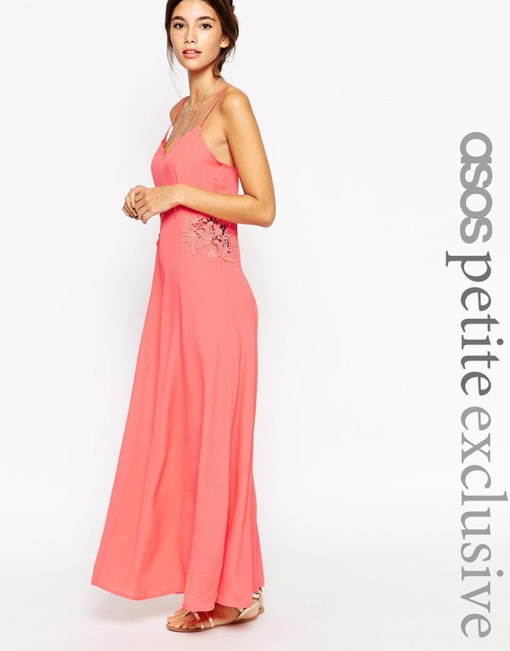 Asos Petite Maxi Dress With Lace Insert - Pink