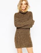 Asos Tunic In Boucle Knit With Funnel Neck - Khaki