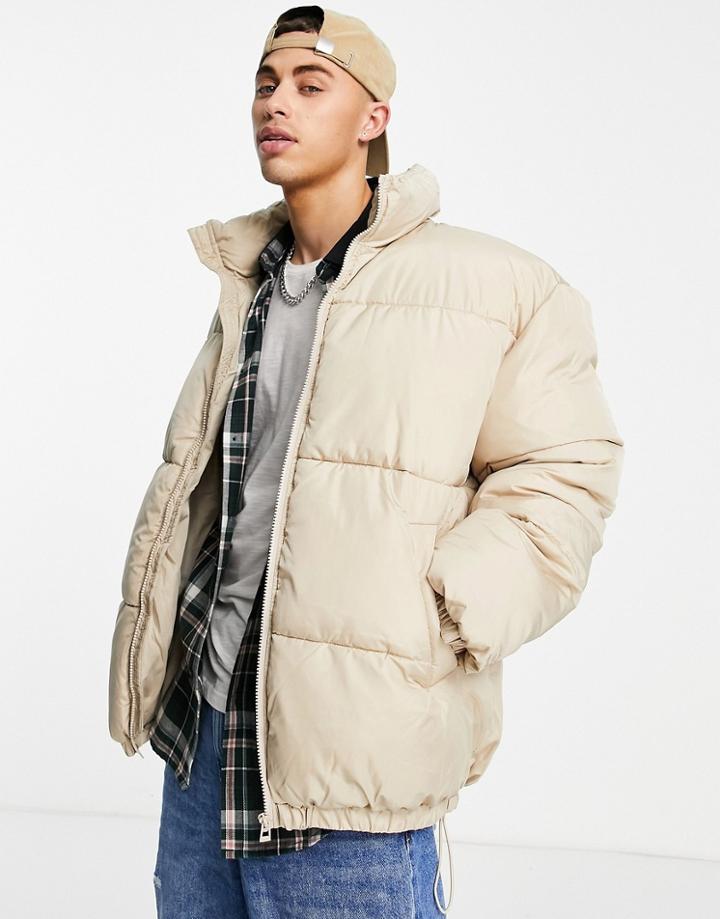 Topman Recycled Puffer Jacket In Stone-neutral