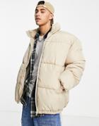 Topman Recycled Puffer Jacket In Stone-neutral