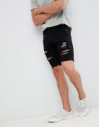 Hollister Skinny Destroyed Denim Shorts In Black - Black