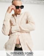 Asos Design Super Skinny Longline Shirt With Ruched Fabric In Beige-neutral