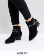 Truffle Collection Wide Fit Eyelet Strap Heel Boot - Black