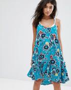 Billabong Relaxed Cami Beach Dress With Peplum Hem In Deep Sea Print - Blue