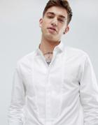 Asos Design Skinny Sateen Shirt With Sequin Bib In White - White