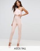 Asos Tall One Shoulder Ruffle Jumpsuit - Pink