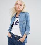 Asos Petite Denim Fitted Western Shirt In Midwash Blue - Blue
