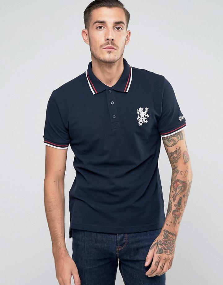 Lambretta Tipping Pique Polo With Lion Logo - Navy