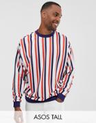 Asos Design Tall Oversized Sweatshirt In Multi Colored Stripes-white