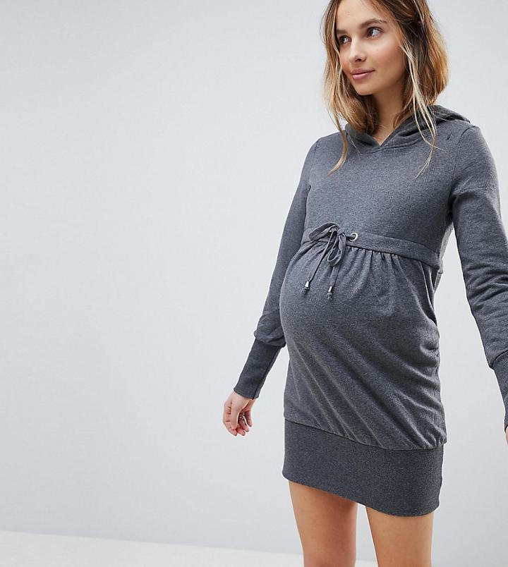 Mama. Licious Long Sleeve Hooded Sweatshirt Dress - Gray