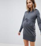 Mama. Licious Long Sleeve Hooded Sweatshirt Dress - Gray