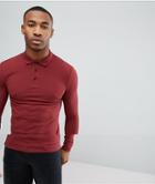 Asos Design Long Sleeve Muscle Fit Pique Polo - Red
