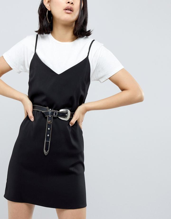 Asos Western Boyfriend Jeans Belt With Ball Edge & Studs - Black