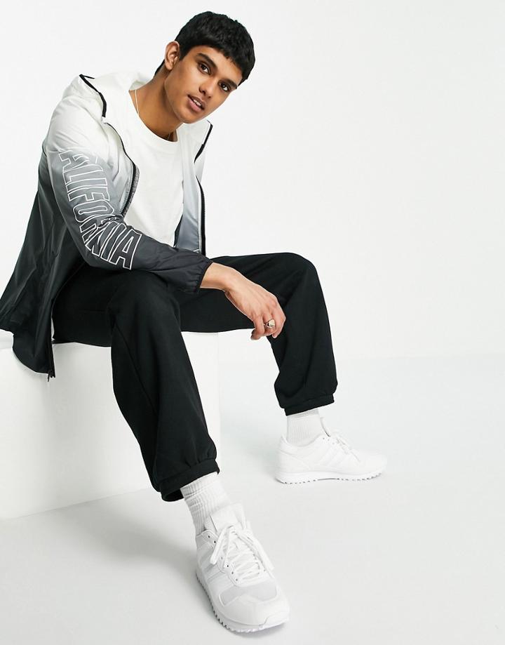 Hollister Sleeve Logo Ombre Print Hooded Rain Jacket In Black/white