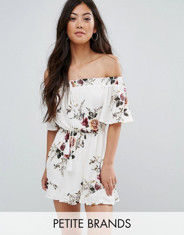 Parisian Petite Off Shoulder Floral Romper - White