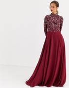 Asos Design Maxi Dress With Linear Embellished Bodice And Wrap Skirt-red