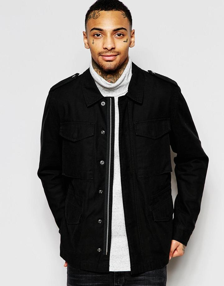 Asos Military Jacket In Black - Black