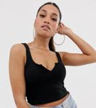 Asos Design Petite Notch Front Crop Tank In Black