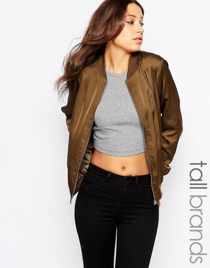 New Look Tall Sateen Bomber - Green