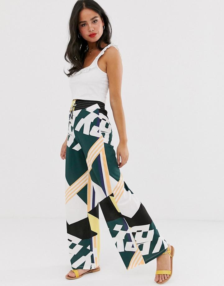 Asos Design Wide Leg Pants In Spliced Print - Multi