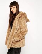 Asos Faux Fur Hooded Coat With Animal Ears - Beige