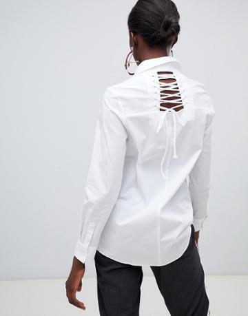 Finery Grainger Asymmetric Lace Up Shirt - White