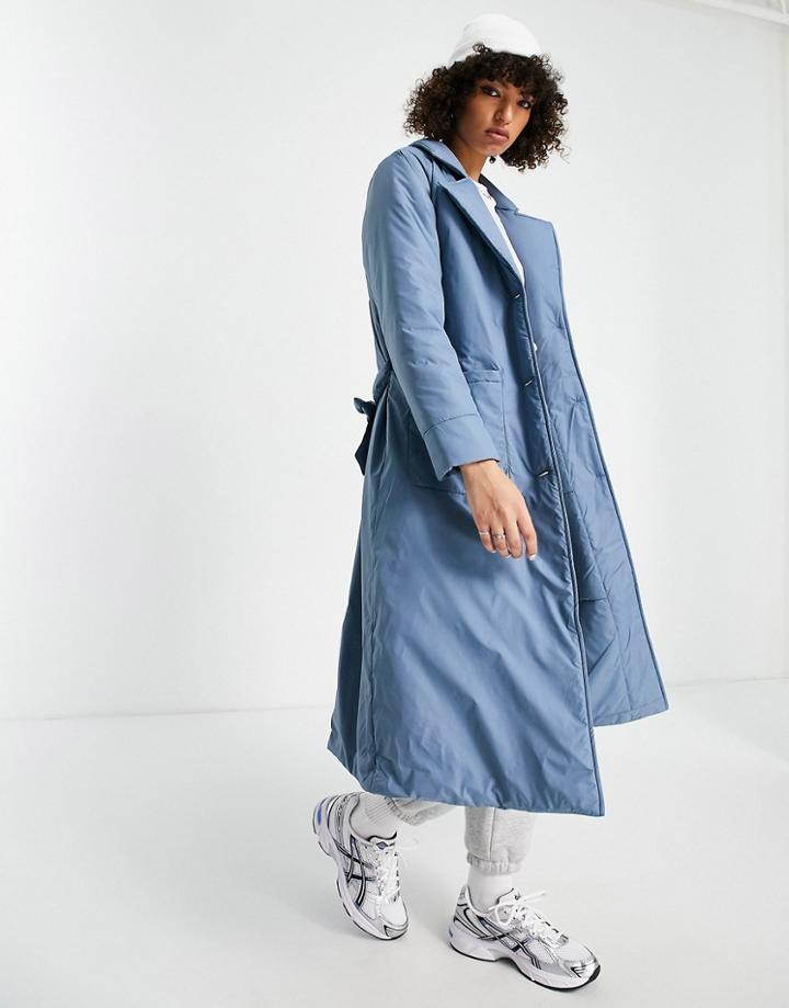 Only Padded Coat With Belt In Blue
