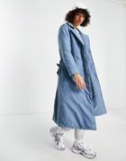 Only Padded Coat With Belt In Blue