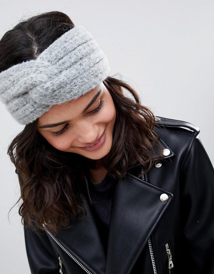 Asos Design Fluffy Knit Headband - Gray