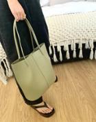 Asos Design Clean Shopping Bag With Pinched Straps In Sage Green