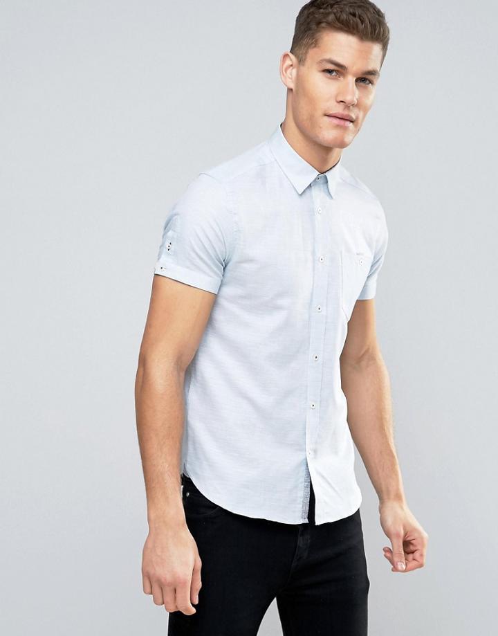 Ted Baker Short Sleeve Linen Slim Shirt - Green