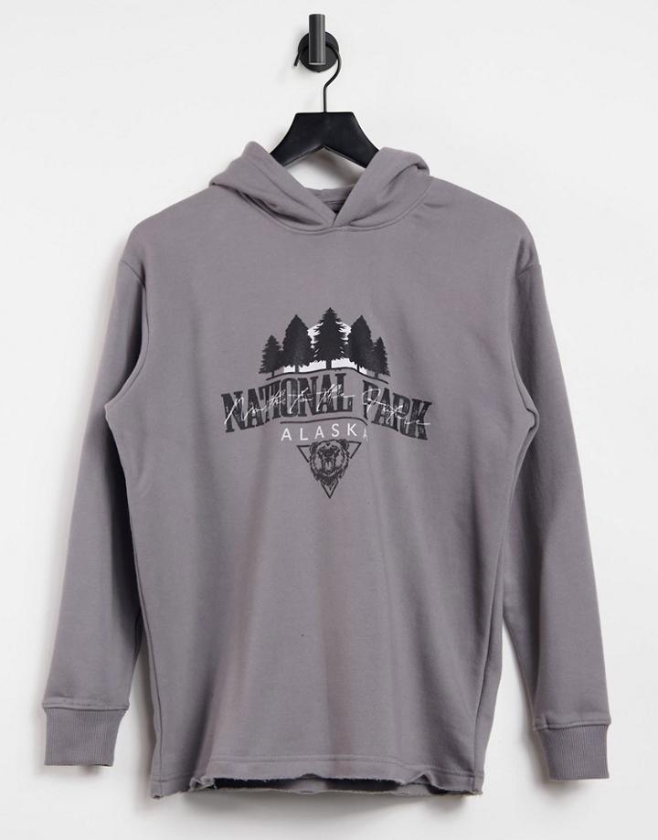 Threadbare Enzo Graphic Hoodie In Gray-grey