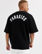Asos Design Oversized Short Sleeve Black Sweatshirt With Gothic Back Text