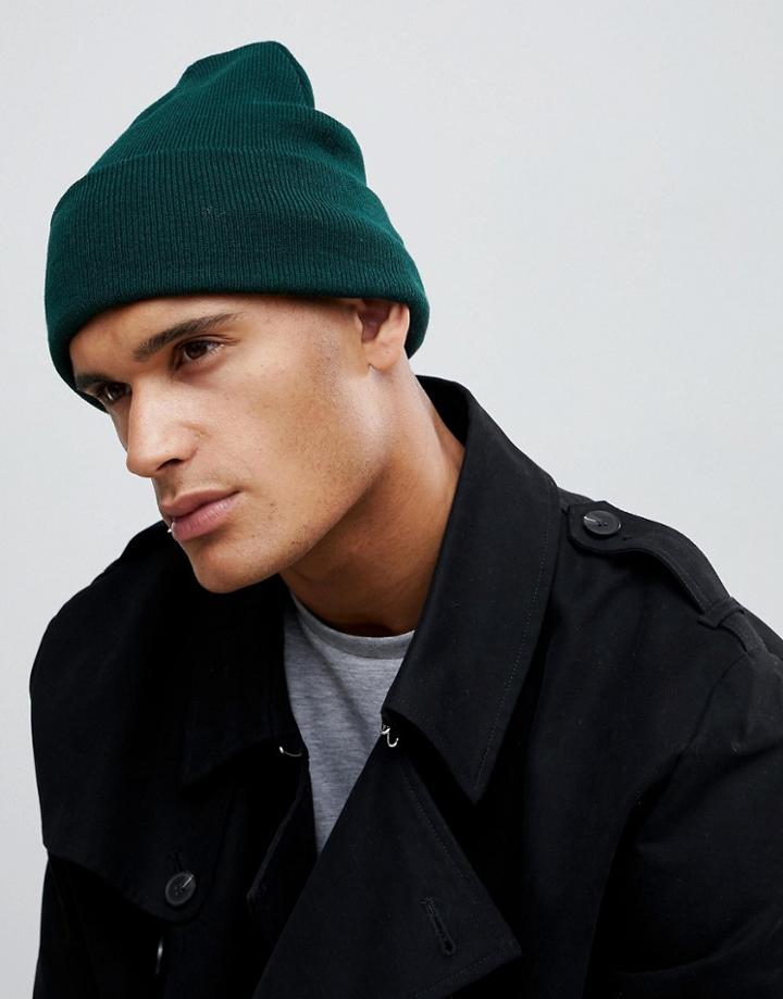 New Look Ribbed Beanie In Dark Green - Green