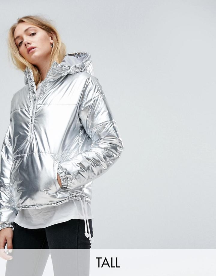 Noisy May Tall Metallic Puffer Jacket - Silver