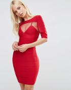 Forever Unique Anousha Short Sleeve Bandage Dress With Mesh Inserts - Red