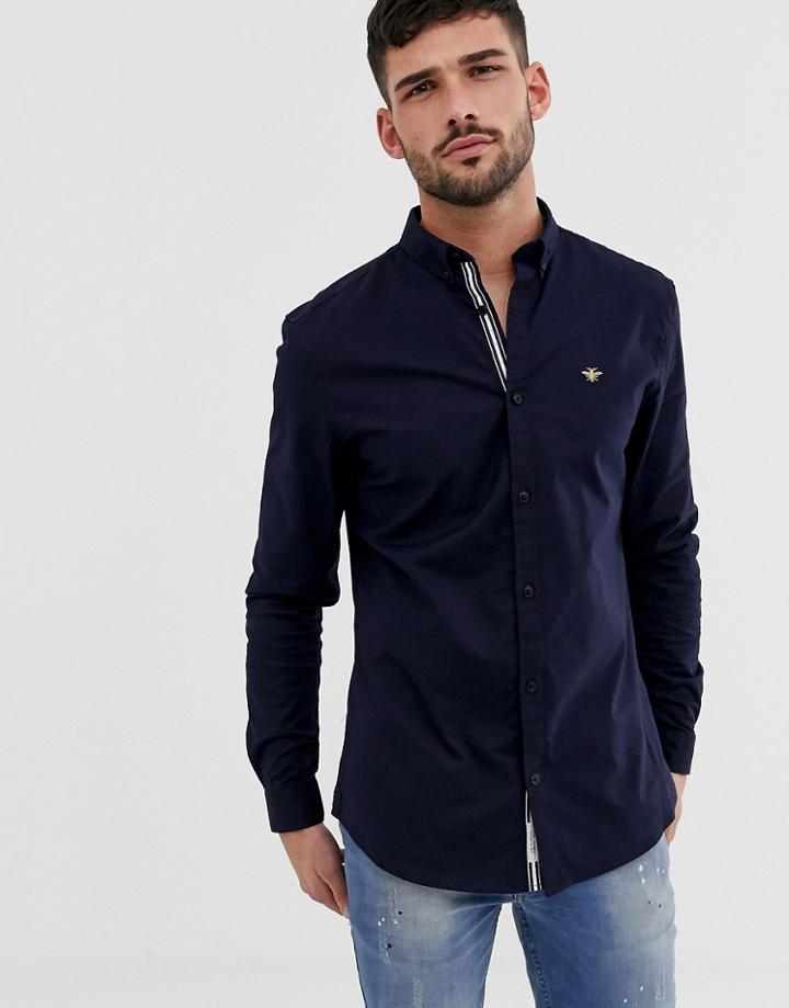 River Island Slim Oxford Shirt In Navy