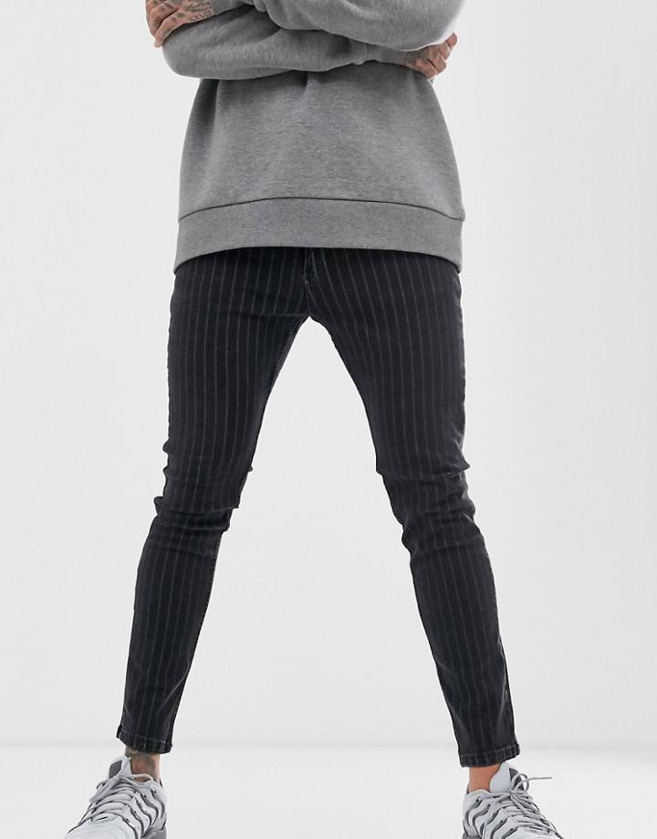 Bershka Skinny Jeans With Pinstripe In Black-navy
