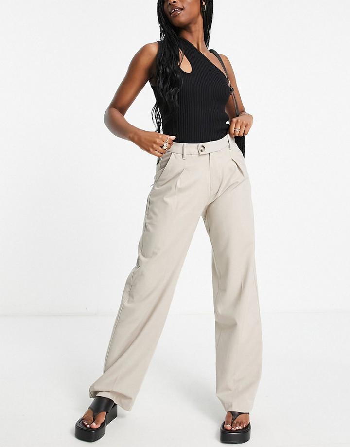 Bershka Tailored Straight Leg Linen Pants In Sand-neutral