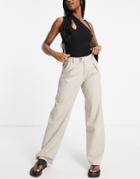 Bershka Tailored Straight Leg Linen Pants In Sand-neutral