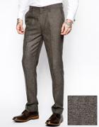 Asos Slim Fit Suit Pants In Herringbone - Brown