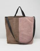 Asos Suede Panel Double Handle Shopper Bag - Multi