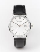 Sekonda Silver Face Black Leather Strap Watch - Black