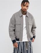 Asos Wool Mix Oversized Harrington Jacket In Check - Brown