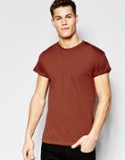 New Look Rolled Sleeve T-shirt In Rust - Red